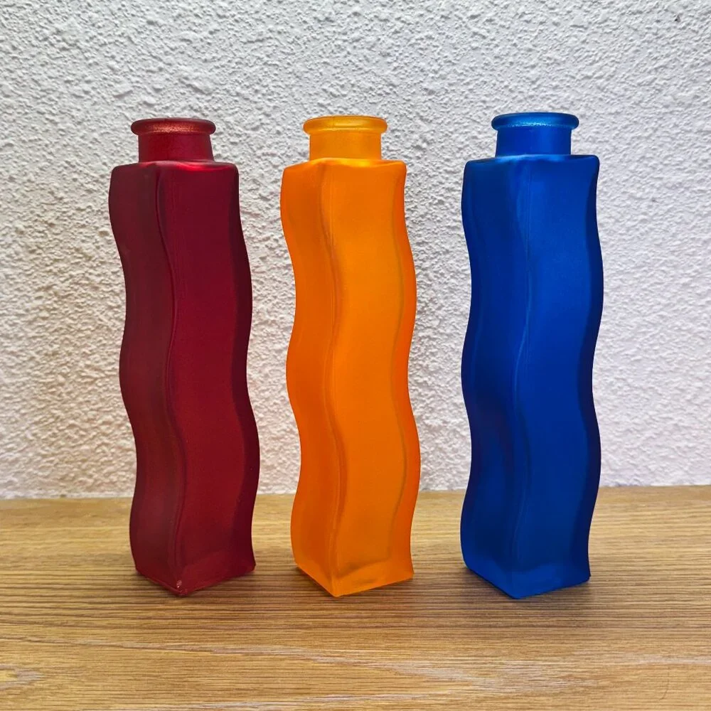 Vintage IKEA Skämt Frosted Glass Wavy Squiggle Vase Trio Set
